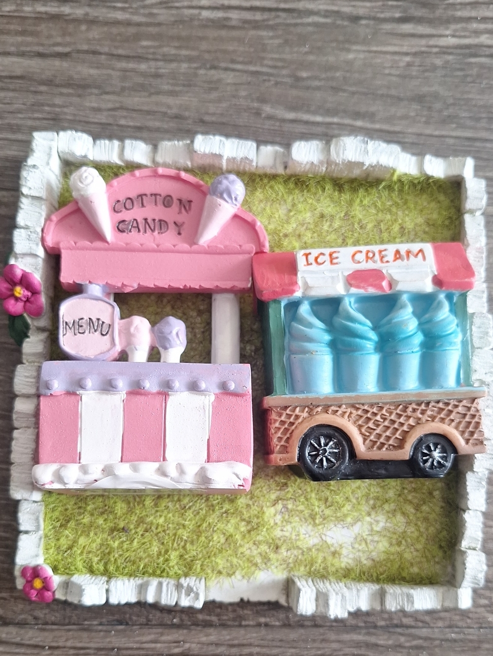 Miniature Cotton Candy & Ice Cream Truck Stand Village Decor Resin
